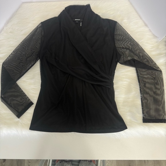 DKNY Donna Karan Black faux wrap Women's Top size M - Picture 2 of 8
